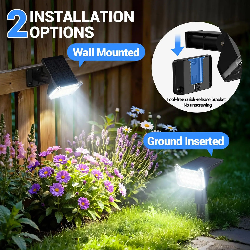 Solar Spot Lights Outdoor Waterproof IP65, Super Bright LEDs with Lens, 6500K 2 Lighting Modes, 2 in 1 Auto On/Off Solar Powered Spotlights for Yard Flag Landscape Tree, Cool White