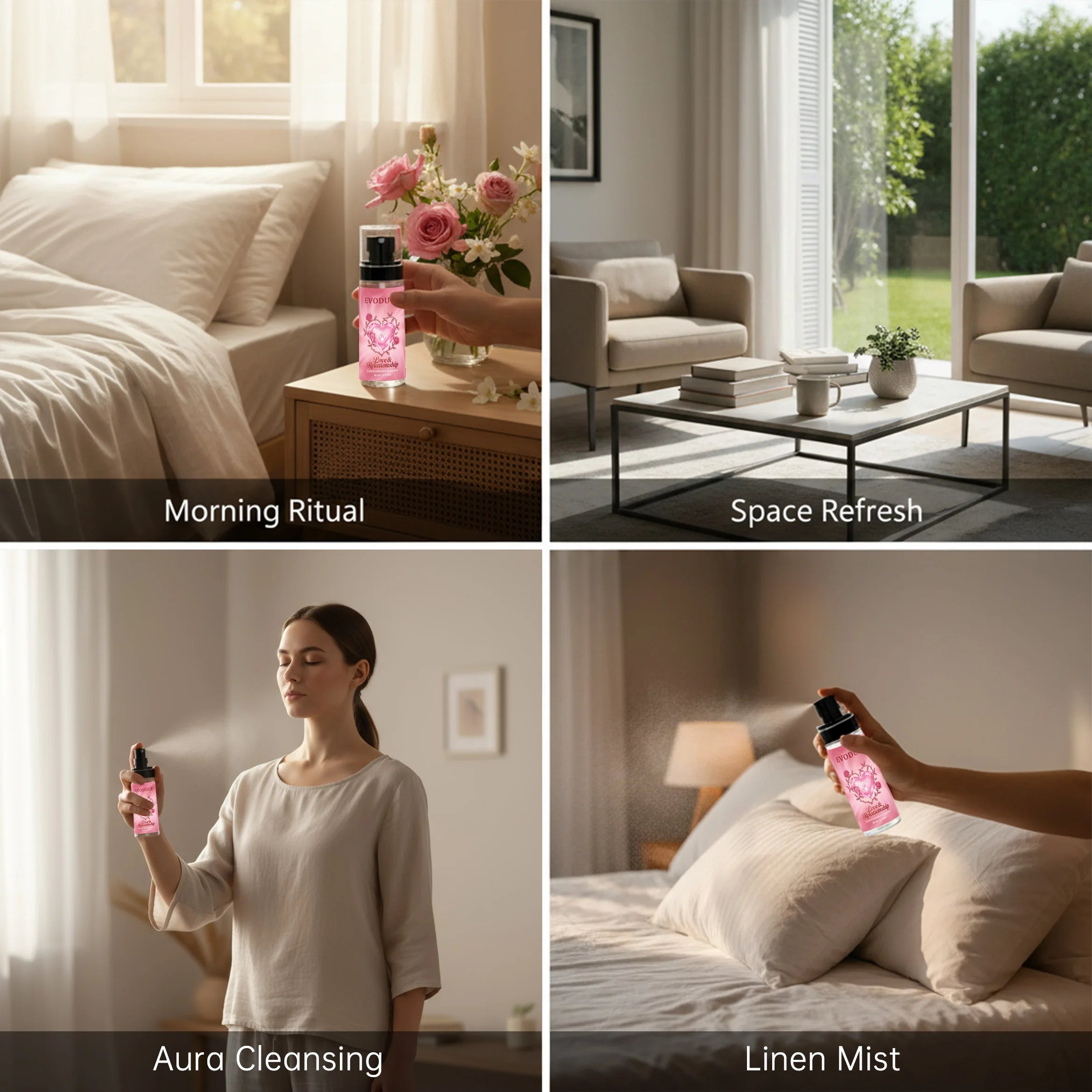 Evodus Rose & Jasmine body mist for women, 2.7oz travel spray bottle, long-lasting floral fragrance for home or body.