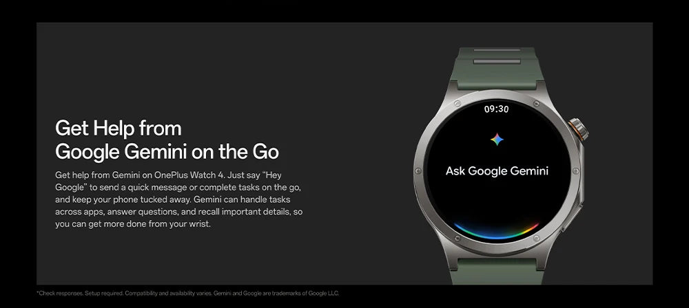 Smart watch OnePlus watch 4 Wear OS by Snapdragon W5 Google 16 days of battery life Chat with Google Gemini