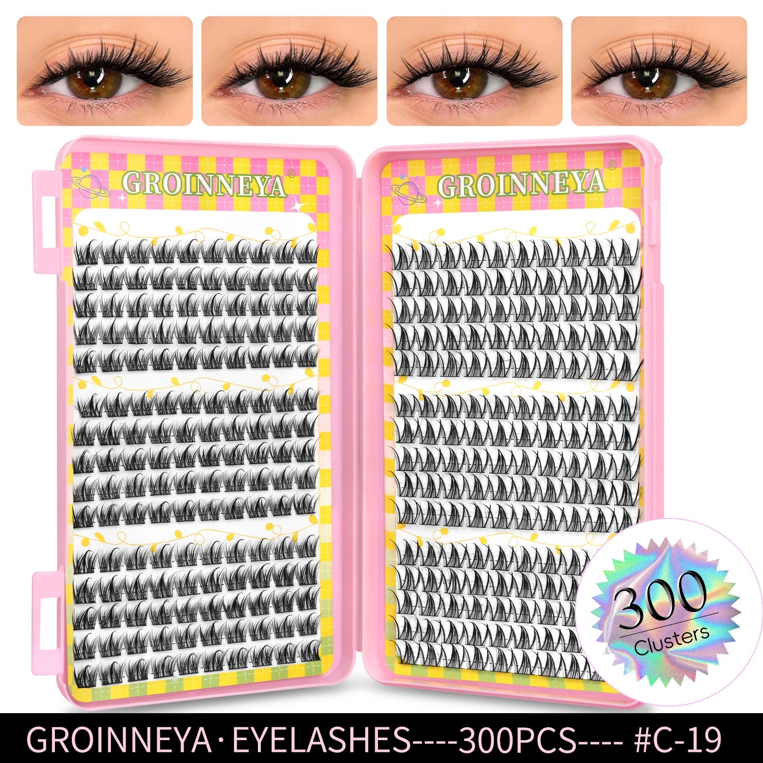 GROINNEYA Eyelashes Clusters 320 pcs Natural Eyelash extension Cluster Lashes Volume Mixed Tray Lashes Cluster Natural Lashes False Eyelashes C19 Tidesmit