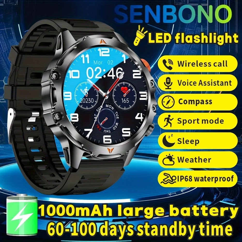 SENBONO Men Smart Watch 60-100 days Standby Time BT Call Compass IP68 Waterproof  Fitness Tracker Sport Smartwatch For Men Women