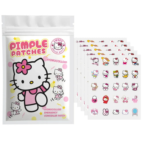 Hello Kitty acne patches pouch with pimple sticker sheets, hydrocelloid concealer style