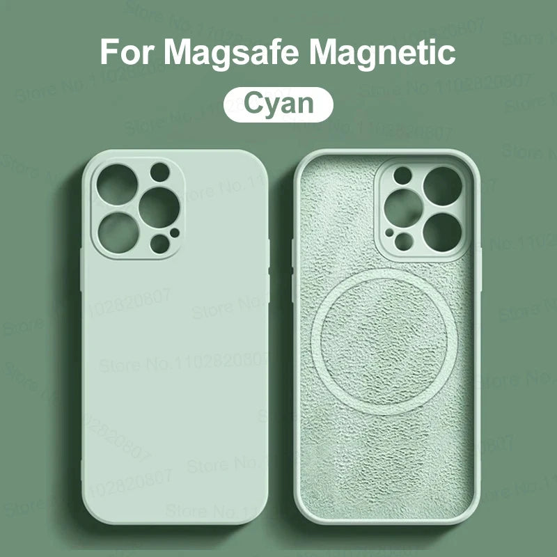 Magnetic iPhone 15 Pro Max Case: Slim Fit Shock-Absorbing Liquid Silicone cyan Tidesmit