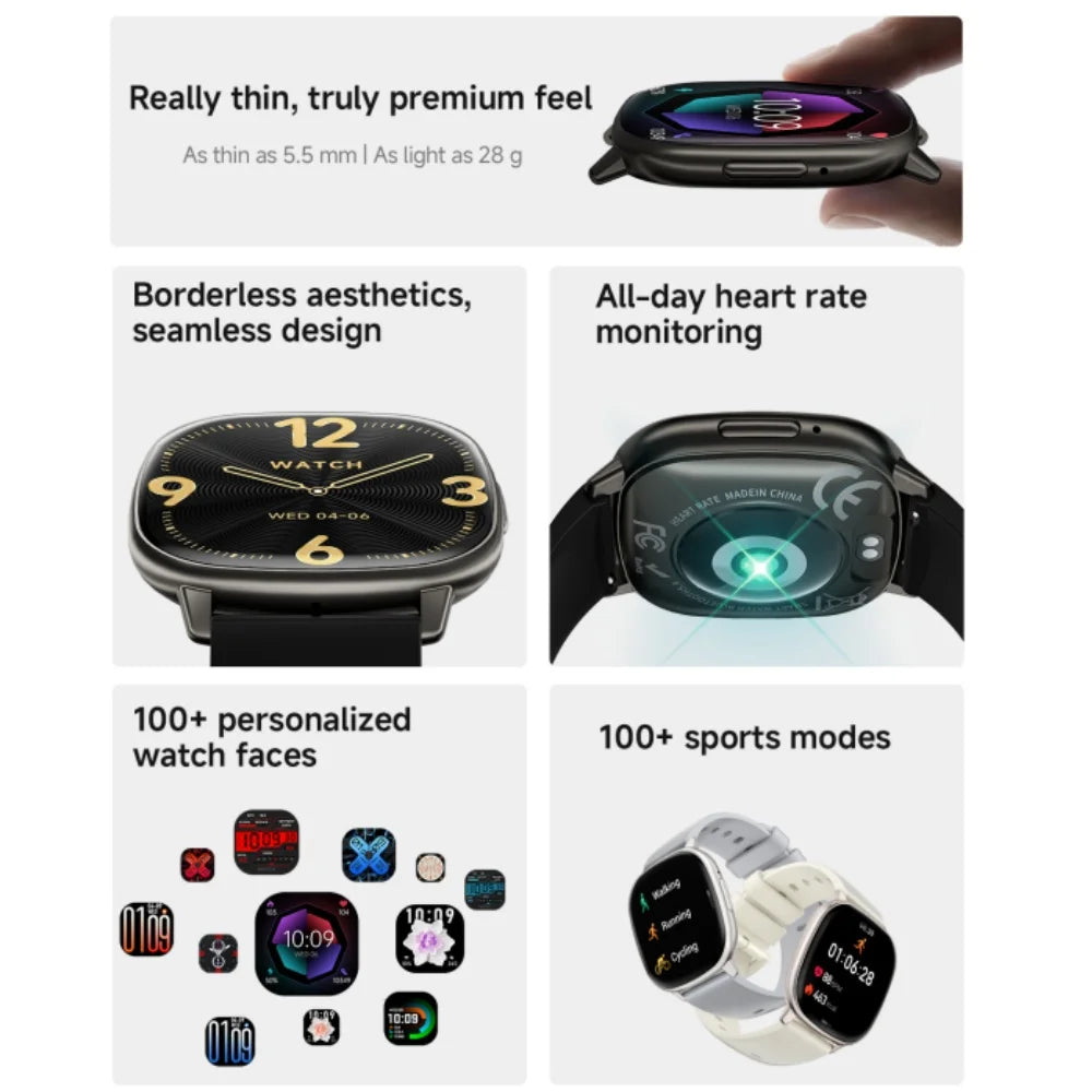 2026 New Fashion HD17 Air Smart Watch for Unisex Breathing Training Heart Rate Sleep Pressure Monitoring Waterproof BT Calling