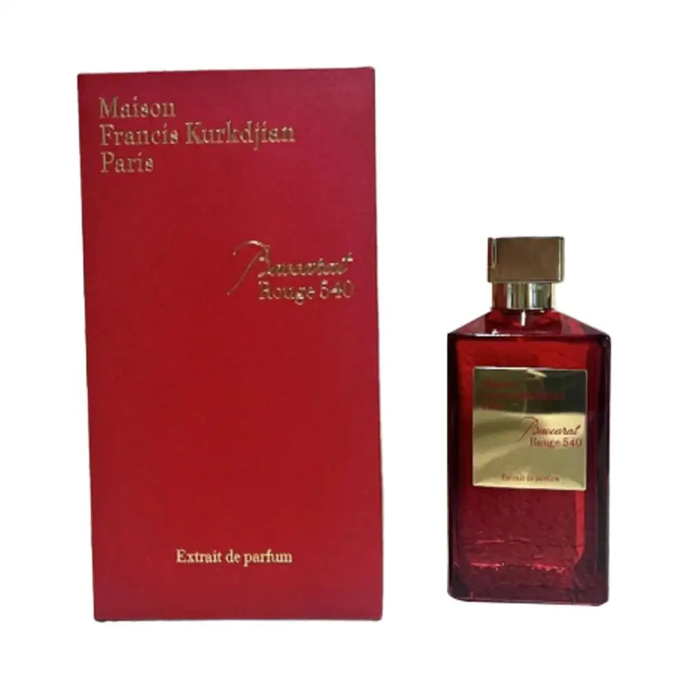Maison Francis Kurkdjian Baccarat Rouge 540 Extrait de Parfum in a sleek red glass bottle for men and women.