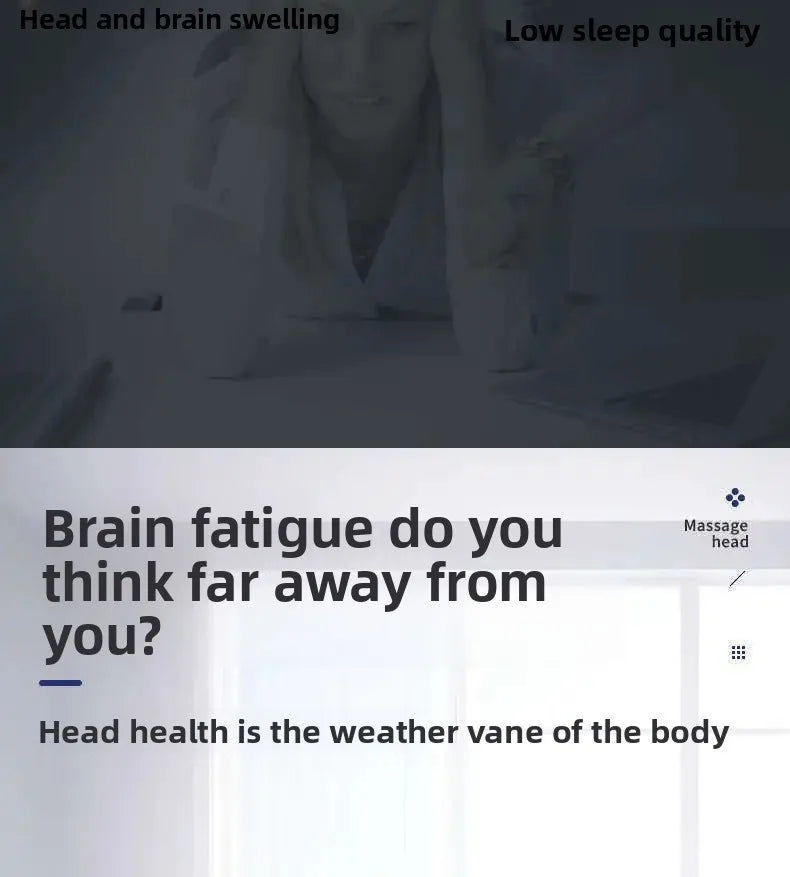 White integrated head and eye massage helmet for scalp and neck therapy to relieve fatigue and improve sleep quality.