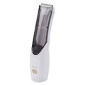 White rechargeable portable pet hair vacuum clipper with 3-speed control for easy cat and dog grooming at home.