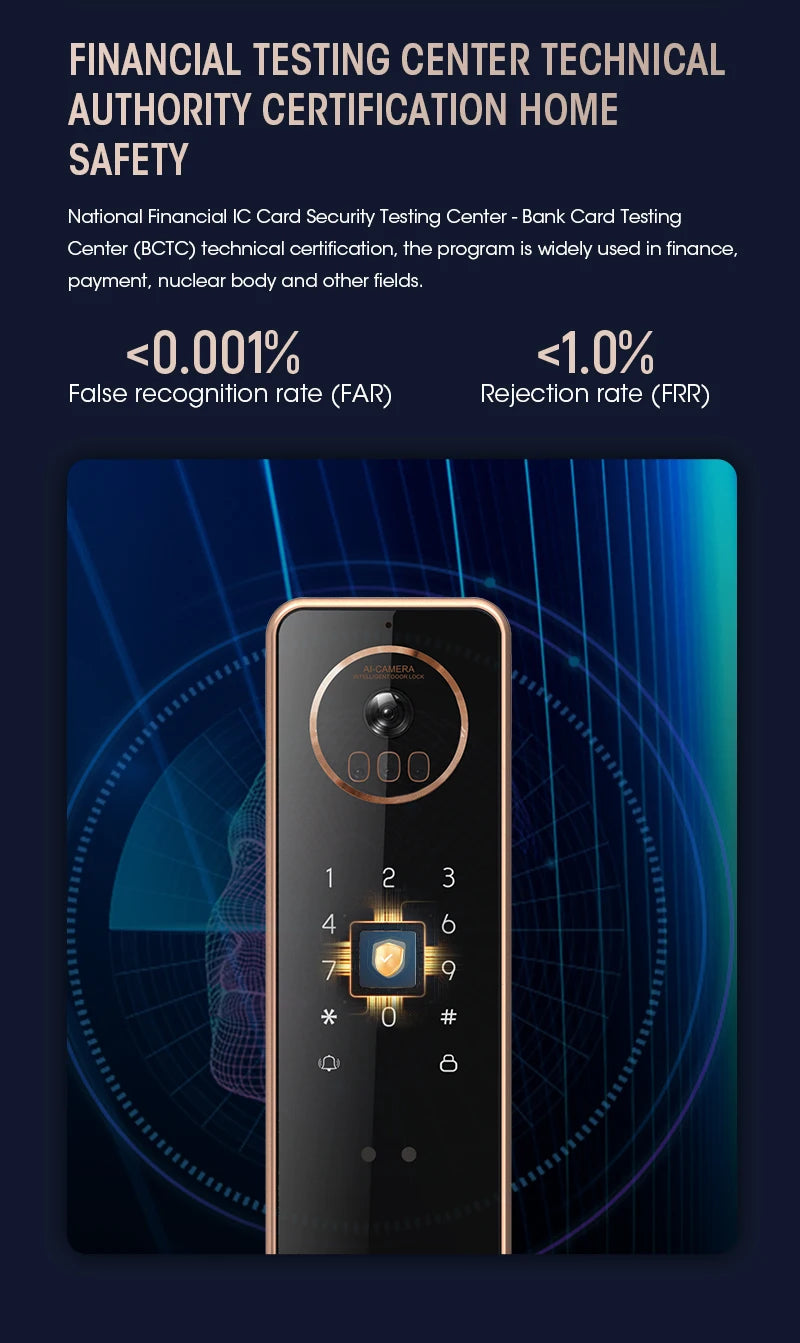2026 Tuya Wifi Golden Video 3D Face Recognition Fingerprint Digital Smart Door Lock From Alibaba Certification Factory