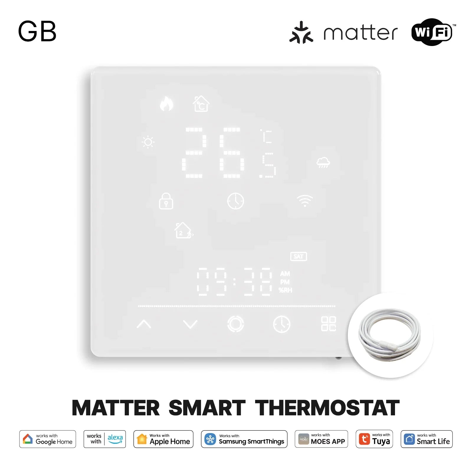 Tidesmit MOES Matter compatible WiFi smart thermostat for efficient electric and water boiler temperature control.