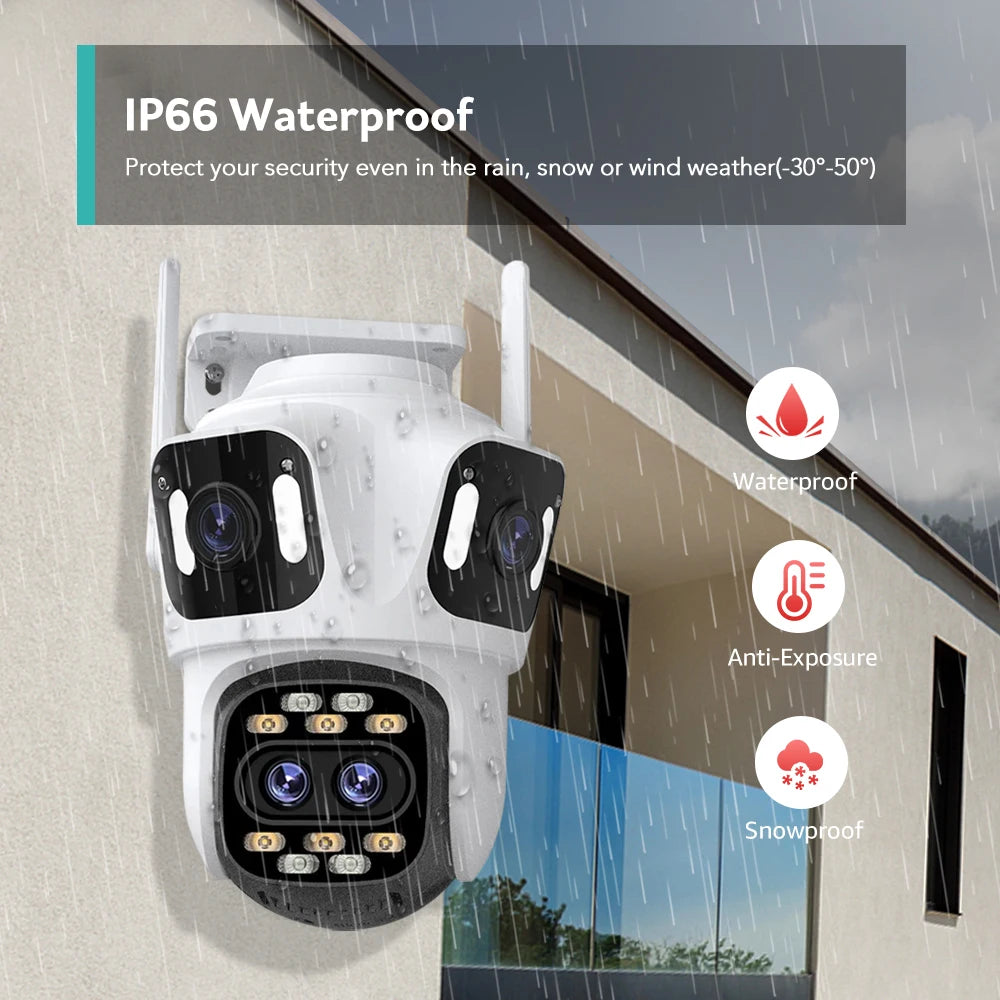 Wifi Camera Outdoor PTZ 4 Lens 4 Screen 8X Hybrid Zoom AI Auto Tracking Linkage Video Bluetooth Security Camera IP iCSee APP