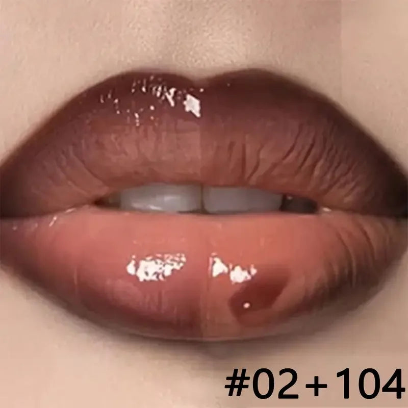 Lip makeup set with matte brown lip liner and glossy, moisturizing lip oil for a long-lasting, defined ombre look.