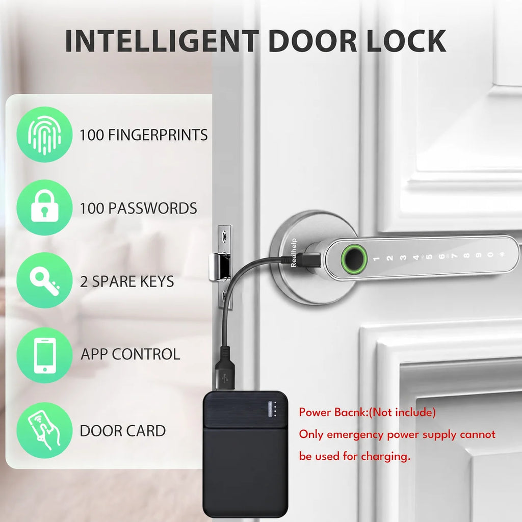 Bluetooth Fingerprint Door Handle Lock Tuya Smart Life App PIN RFID Card Mechanical Key for Home Apartment Office