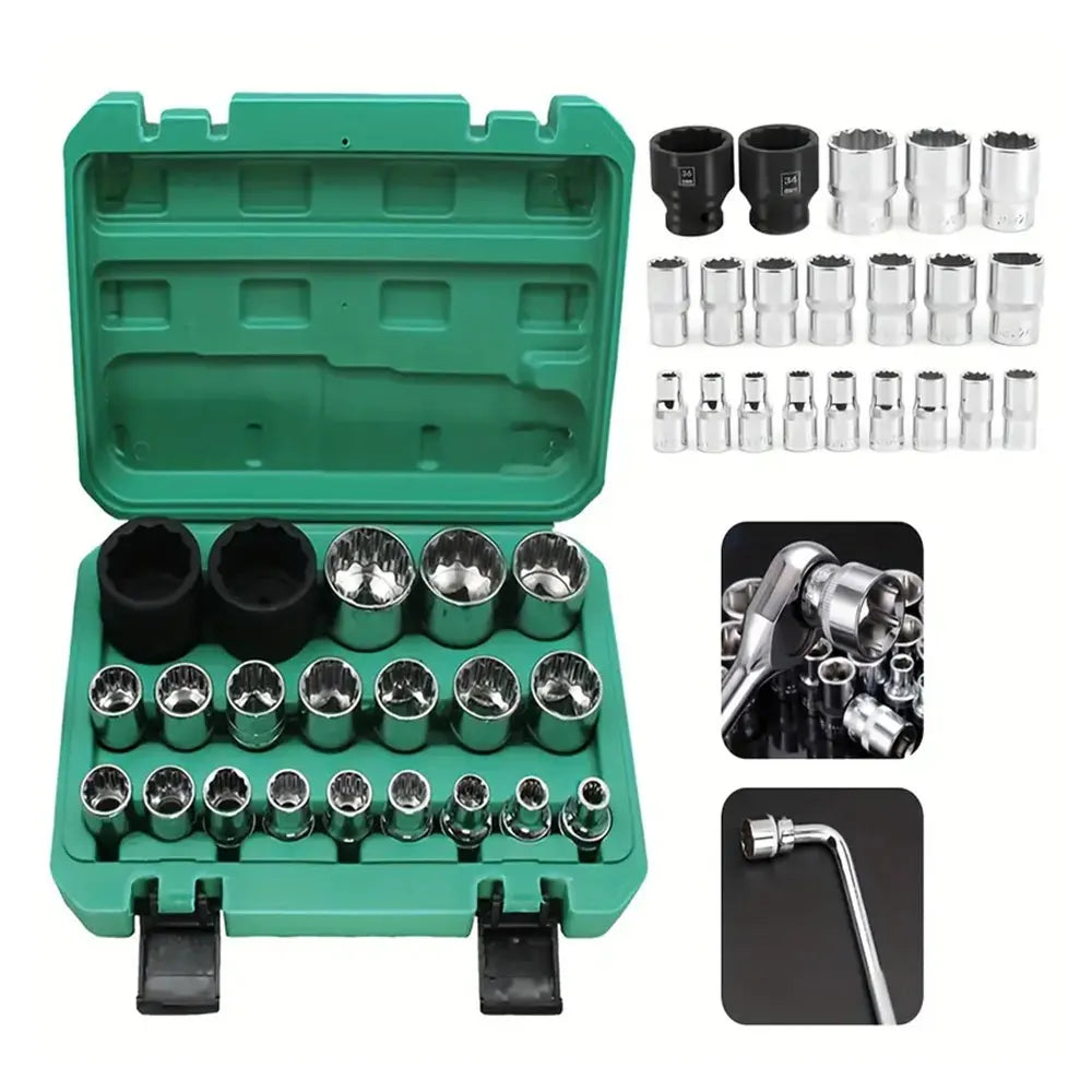 Podofo 1/2" Drive Socket Spanner Set 21PCS Multi-Tooth 6 12 Point External Socket Tool Kit for Auto Repair