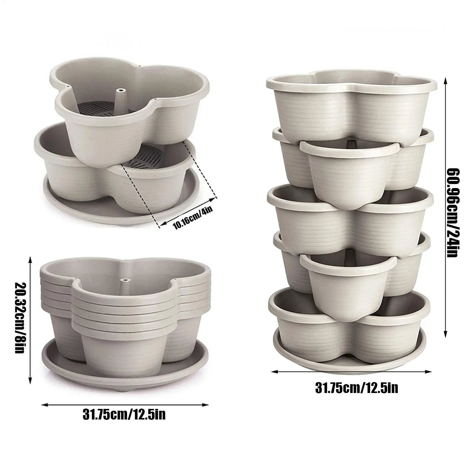 Stackable Tower 5 Pieces Vertical Planter Planting Plastic Pots Butterfly-shaped flower pots for Patio Balcony Yard Home House