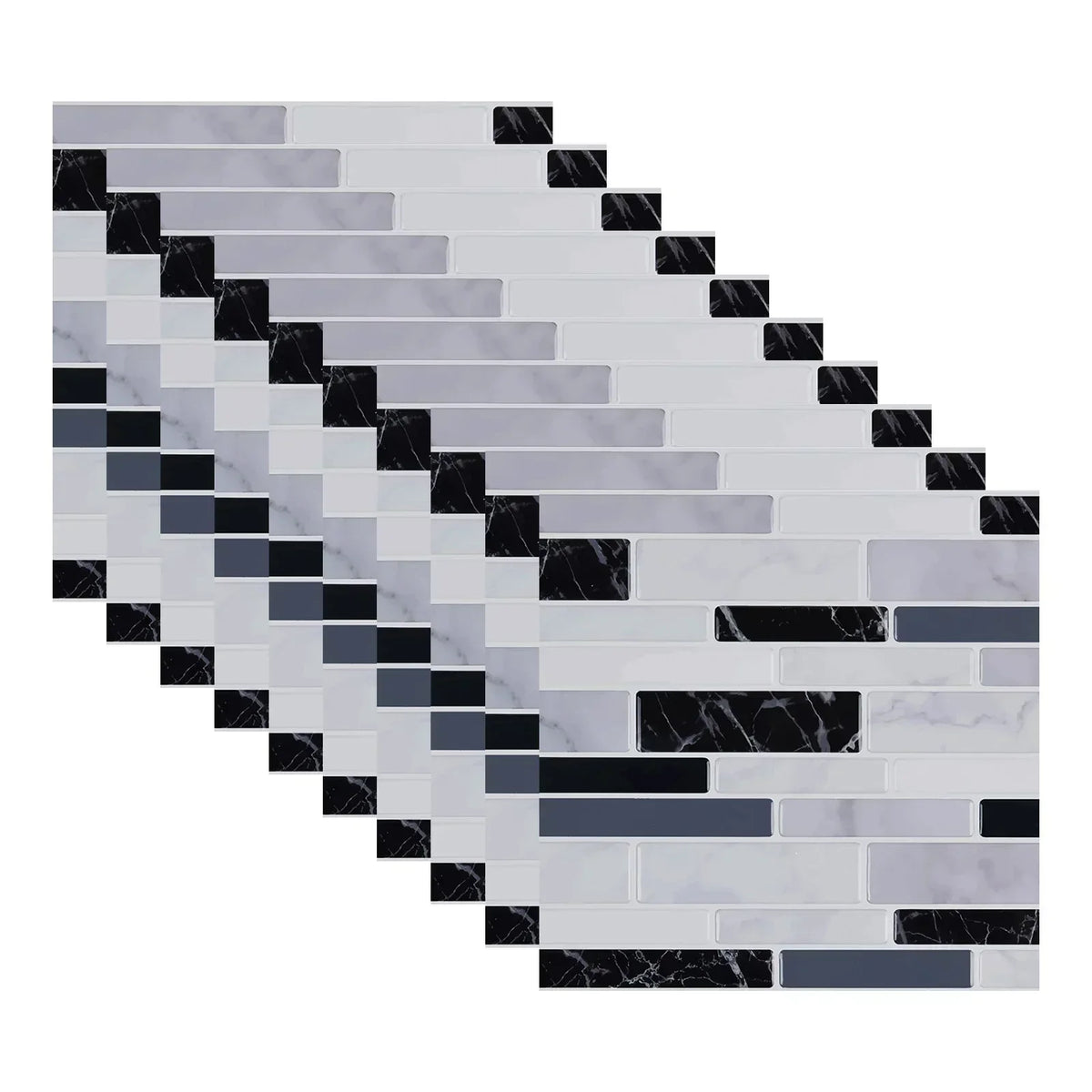 Self-adhesive marble mosaic tile stickers, black and white brick pattern