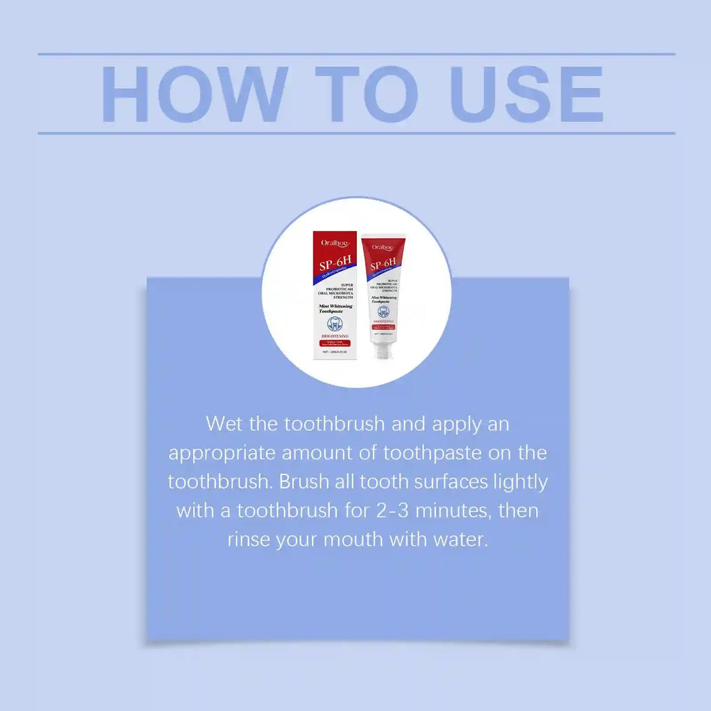 Tidesmit SP-6 Probiotic Whitening Toothpaste for plaque removal, stain whitening, and fresh breath oral hygiene.