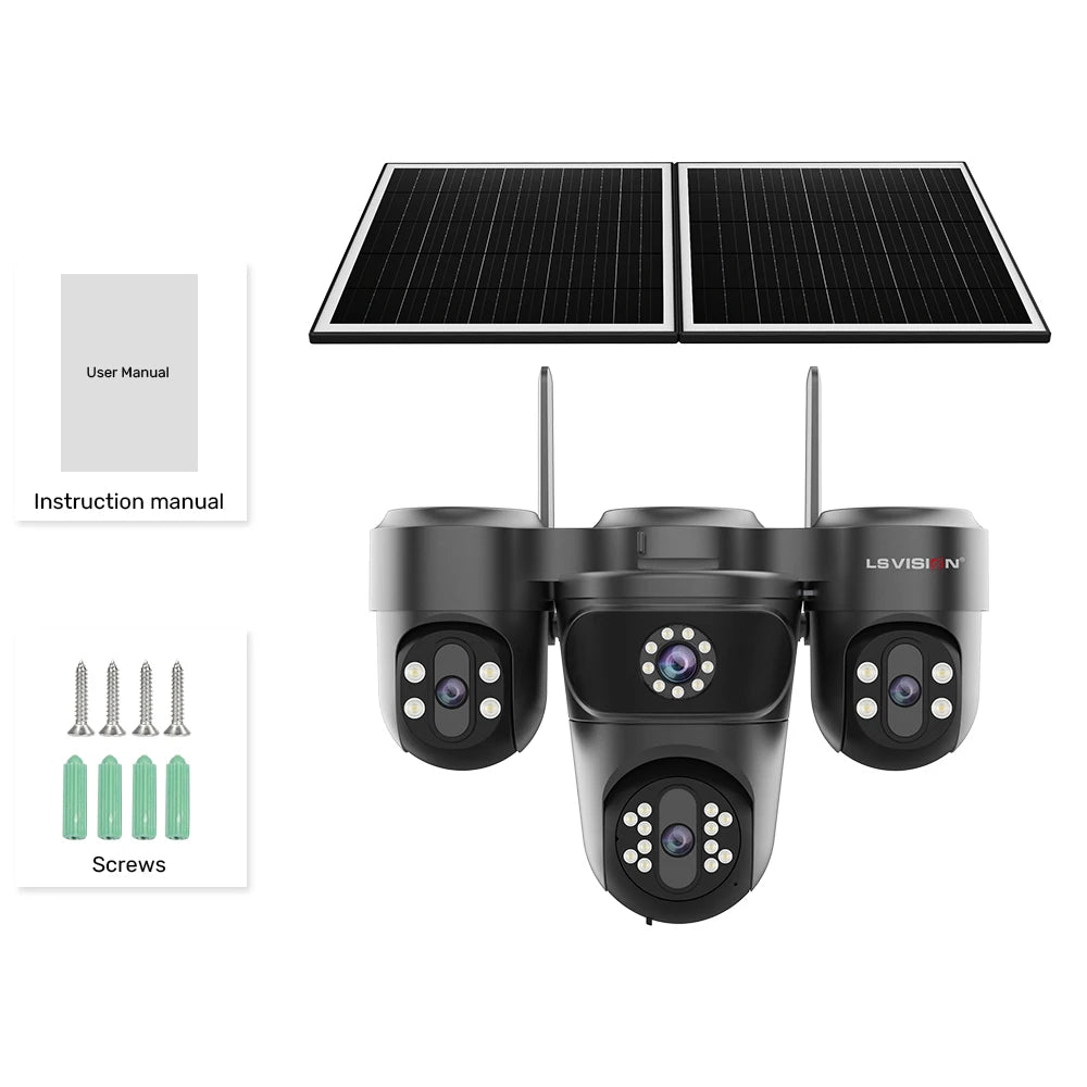 LS VISION Four Screens Camera Outdoor House Surveillance Cameras  4G SIM Wireless Camera Humanoid Automatic Tracking Ai Zoom