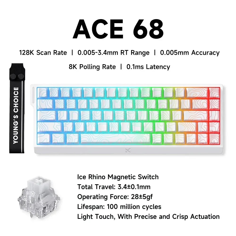 MCHOSE ACE68 Magnetic Keyboard Wired Mechanical Gaming 0.01mm RapidTrigg 8000Hz SOCD/Rs 0.125ms 128K Sampling Rate for Logitech