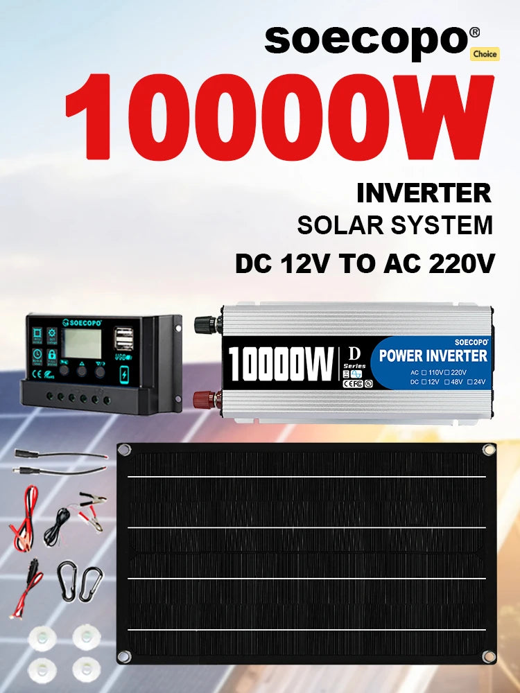 Cheaper Option 10000W Peak Solar System Kit 800W Panel 100A Controller 12V 220V Inverter Generator for power bank Radio Use lawn