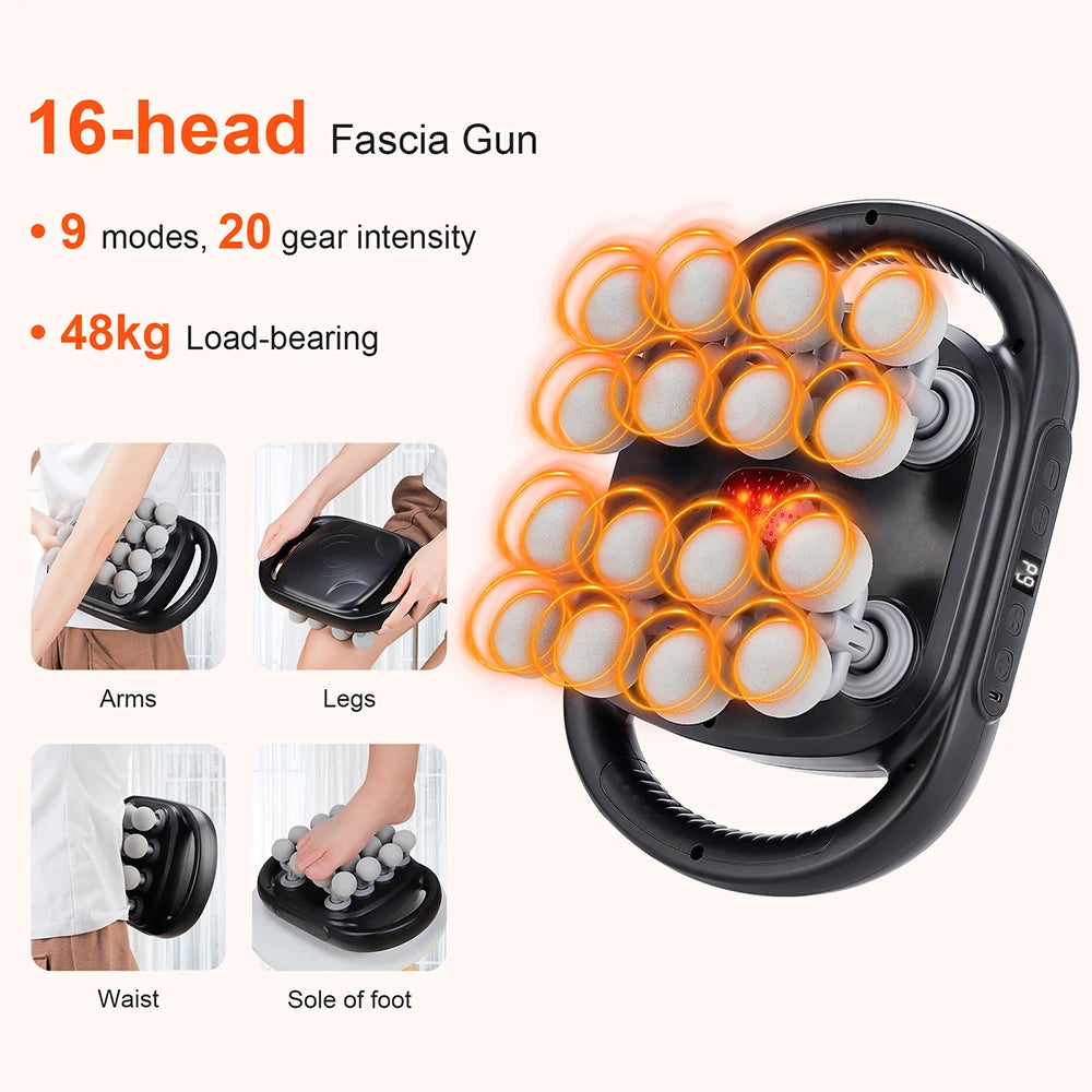 Fascia Massage Gun: 16-Head Electric Deep Tissue Recovery Device Back Massage Instrument Tidesmit
