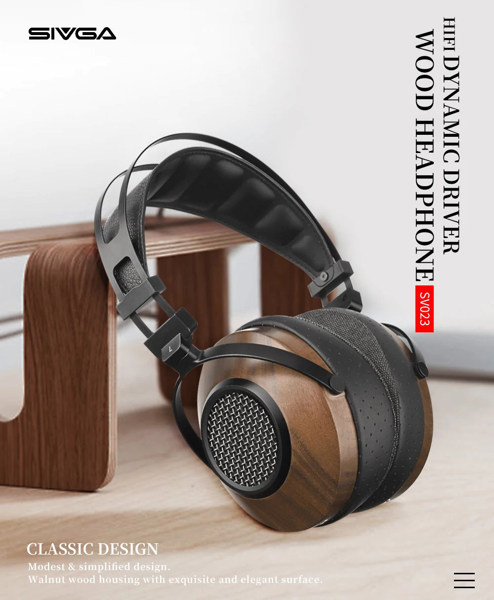 SIVGA SV023 Open Back Headphones | Walnut Wood 50mm Studio Monitor Drivers Tidesmit