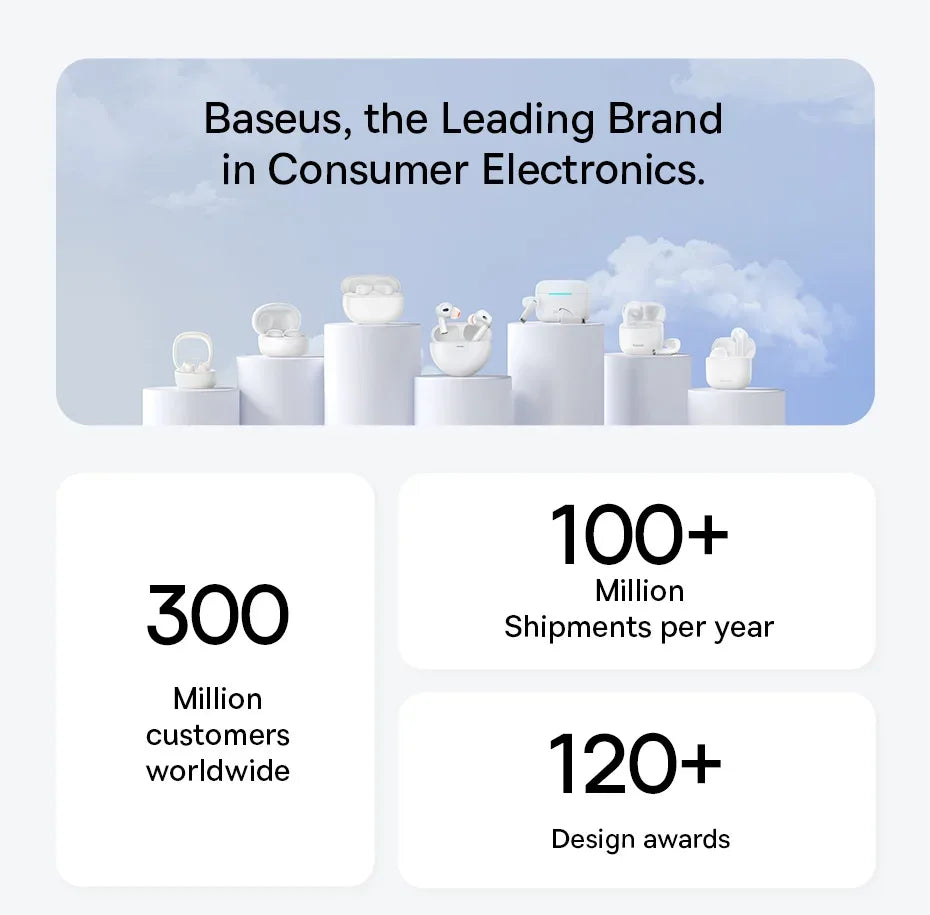 Baseus Bowie 30 Wireless Earphones 50dB Noise Reduction 65Hrs Long Playtime Bluetooth 5.3 Earbuds 6 Mics AI Call Clear Big Bass Tidesmit