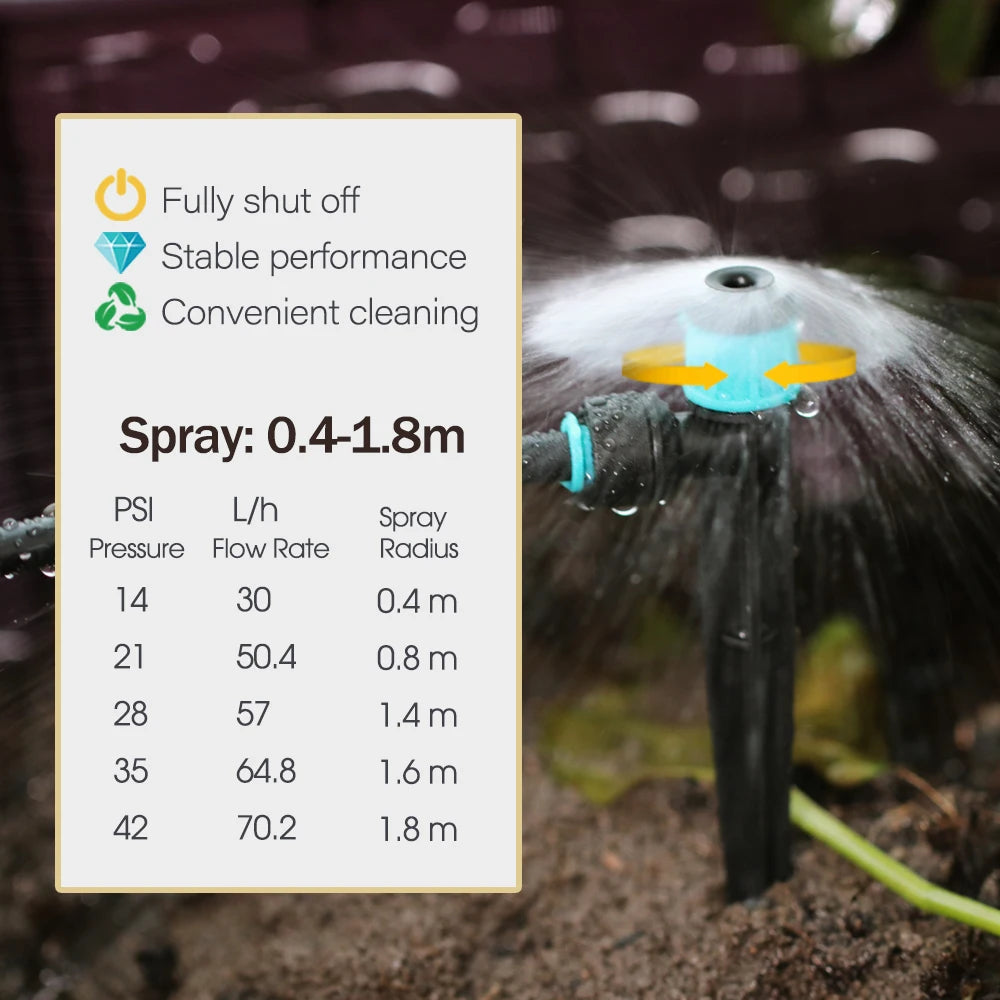 3/8" Bubbler Garden Irrigation Watering System 9/12mm PE Hose 360° Adjustable Sprinkler Tee Quick Connect Drip Watering Sprayers
