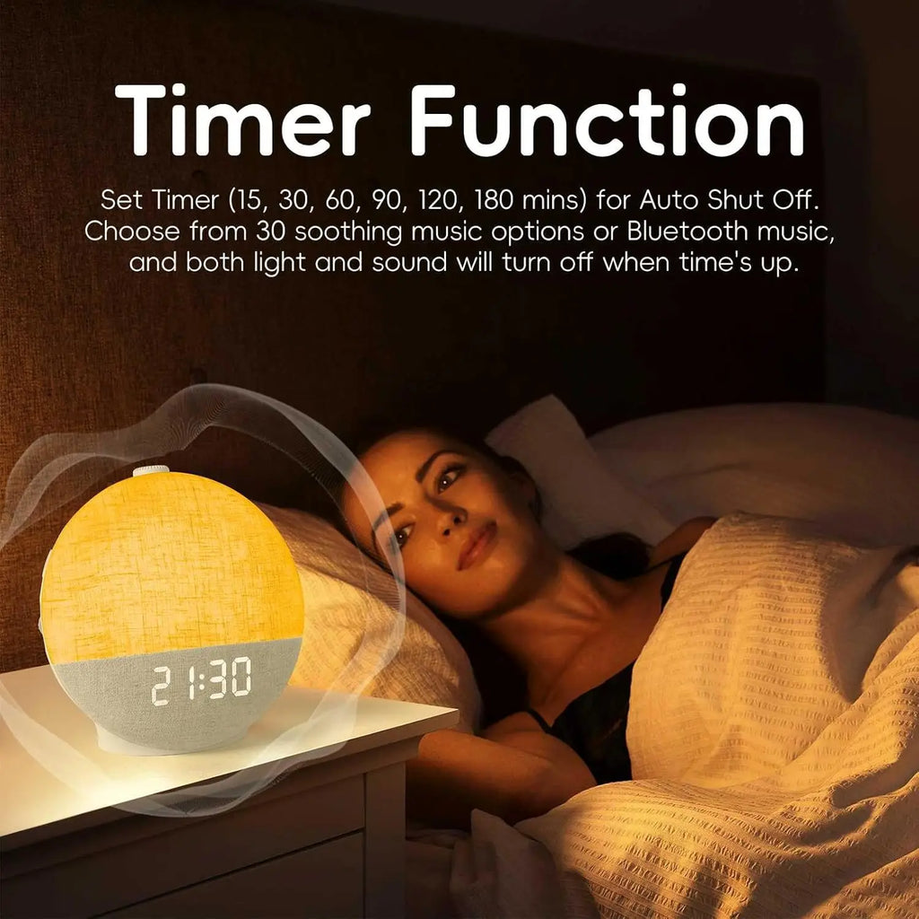 Sunrise Alarm Clock White Noise Sound Machine Wake Up Light 30 Sleep Sounds Bluetooth Speaker Night Light for Bedroom Ideal Gift