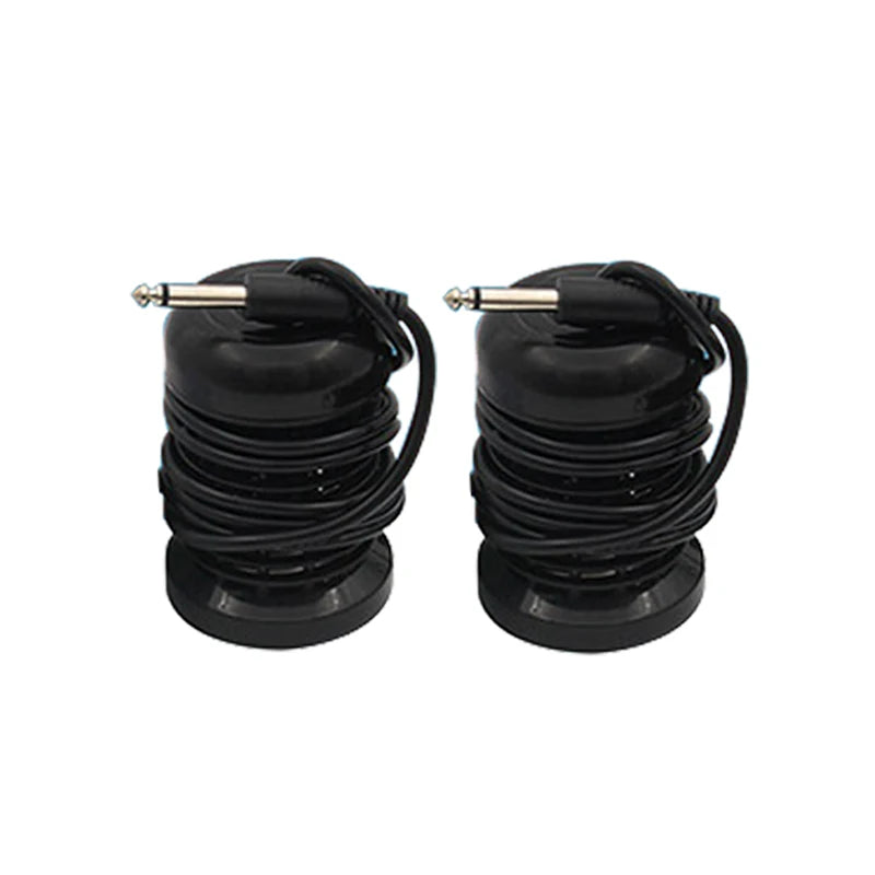 Two black ionic foot detox spa array heads with wired plugs for water bath massage and spa relaxation therapy.