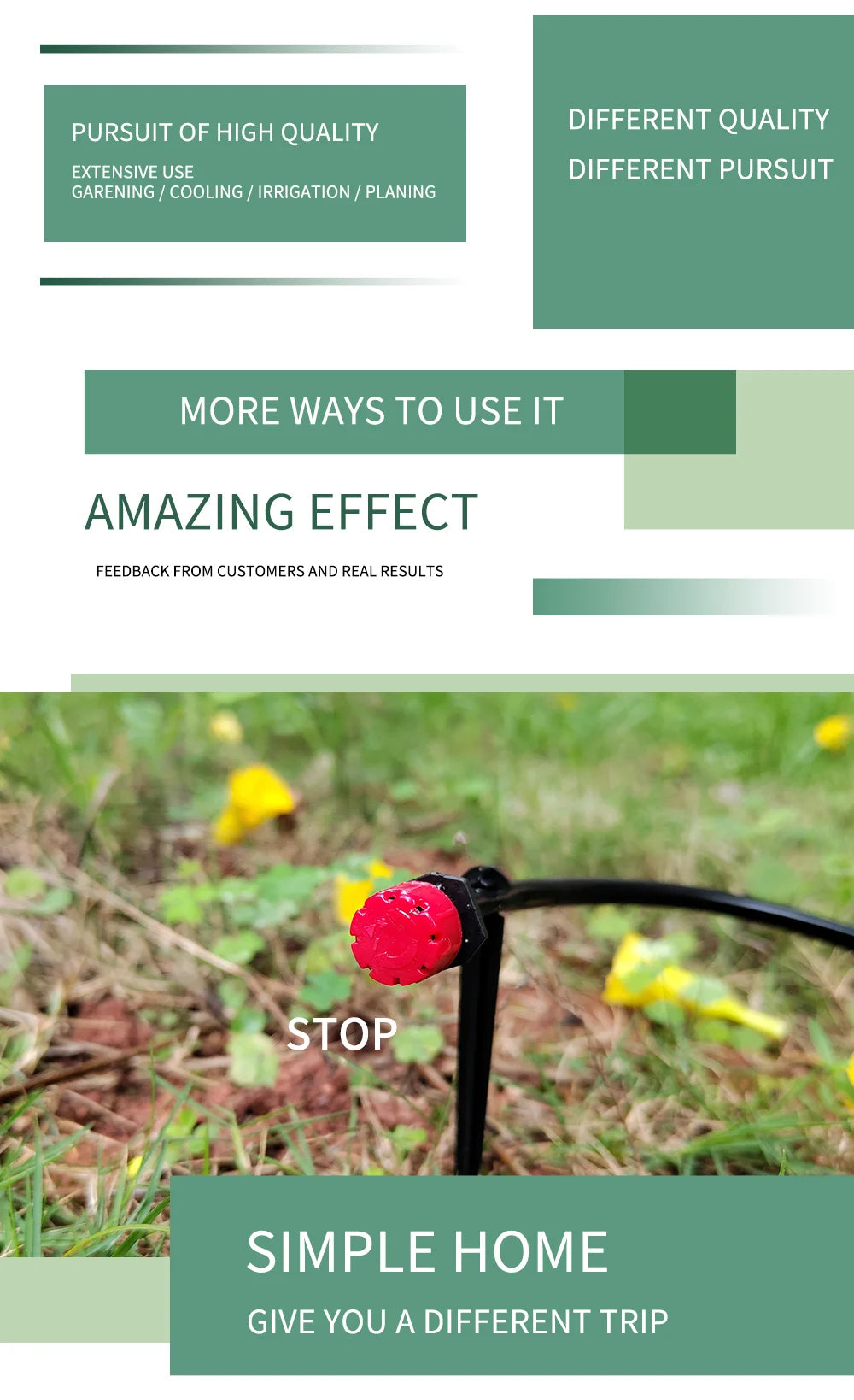 Red stop dripper on a black irrigation stake over garden ground