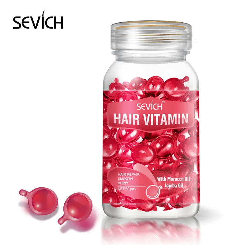 Sevich 30pc Keratin Hair Vitamin Capsules: Moroccan Oil Serum for Silky, Smooth, and Repaired Damaged Hair by Tidesmit