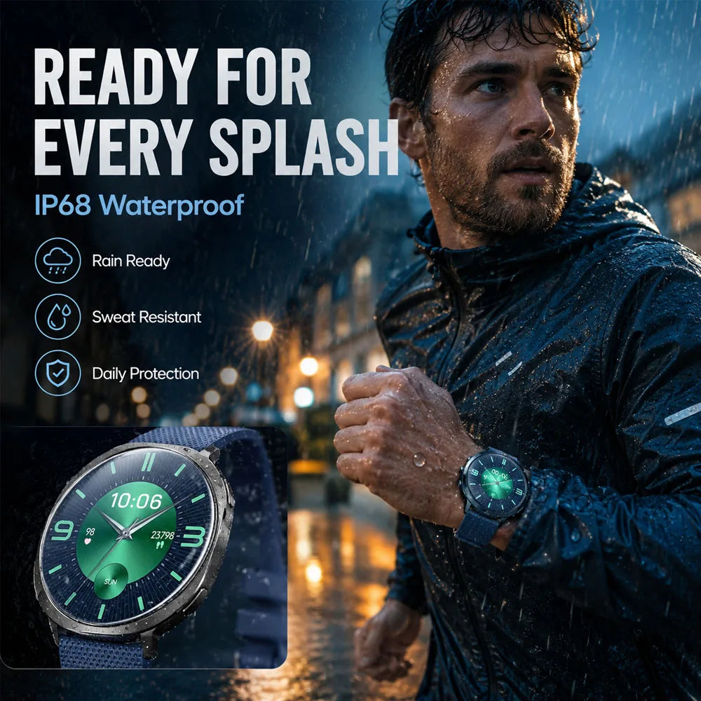 New Smart Watch Tracking Fitness Voice Assistant IP68 Waterproof Flashlight Health Round Curved Screen  Smartwatch Men Women