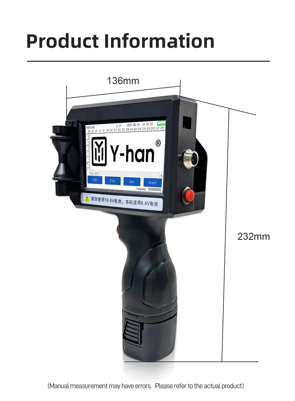 Yhan 25.4mm portable inkjet printer unencripted for Expiry Date Barcode QR Code Batch Numbers Best Value Logo Printing