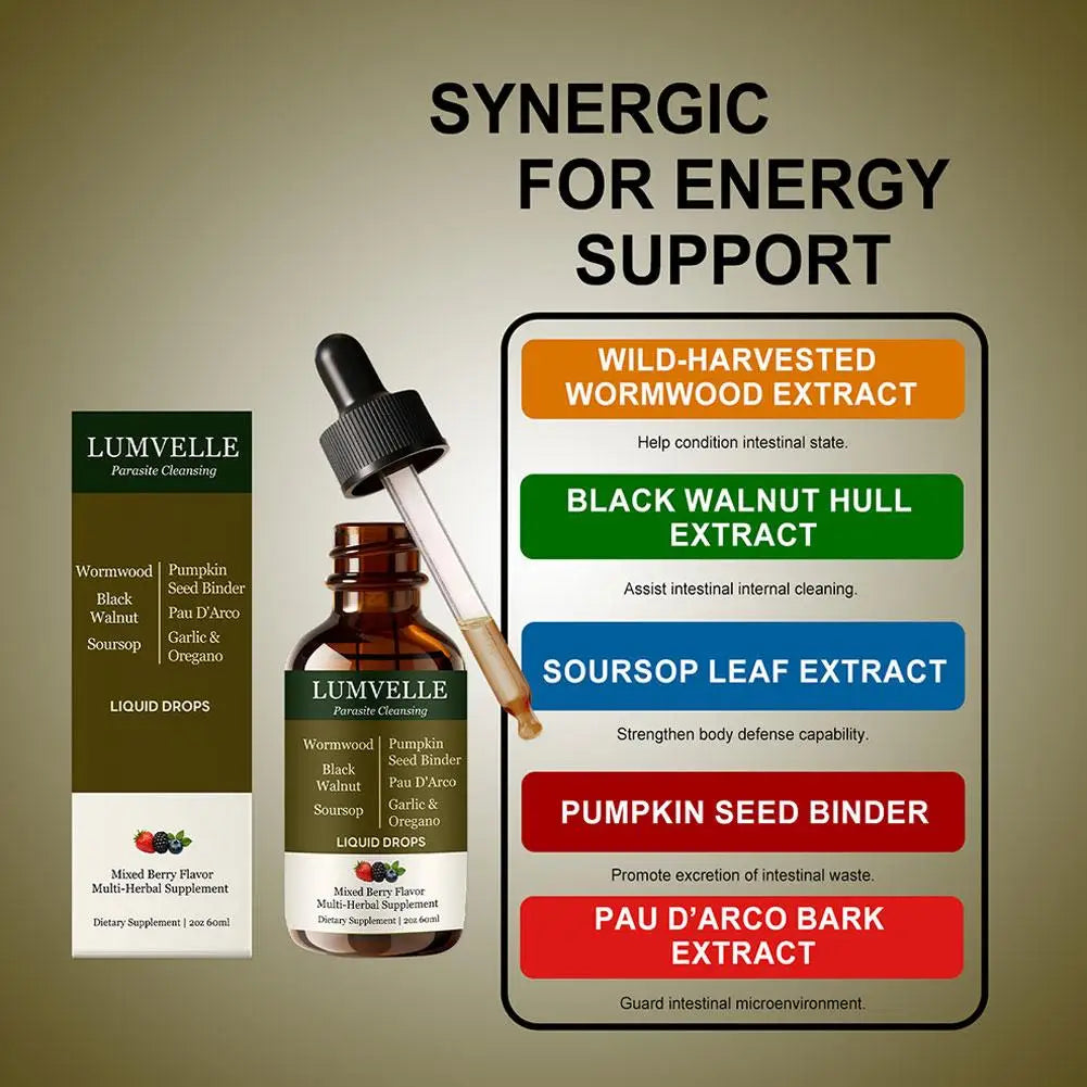 Lumvelle Wild Harvested Wormwood Liquid Drops with 7 Plant Ingredients Gut Cleaning Support & Digestive Balance Daily Wellness