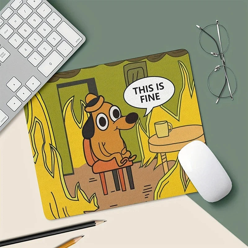 "This is Fine" dog meme mouse pad, non-slip rubber computer mat for office desk and gaming.