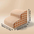 Tan 2-step memory foam pet stairs with orange plaid sides, 40x40x30cm, anti-slip dog ladder for easy sofa access.