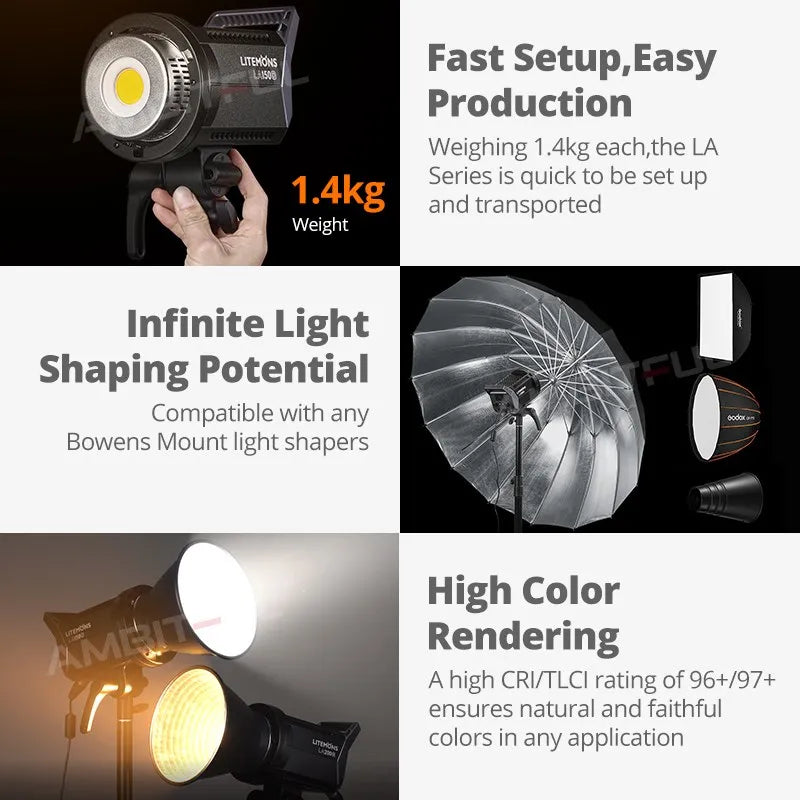 LED Video Light 230W Studio Lighting with Bowens Mount Tidesmit