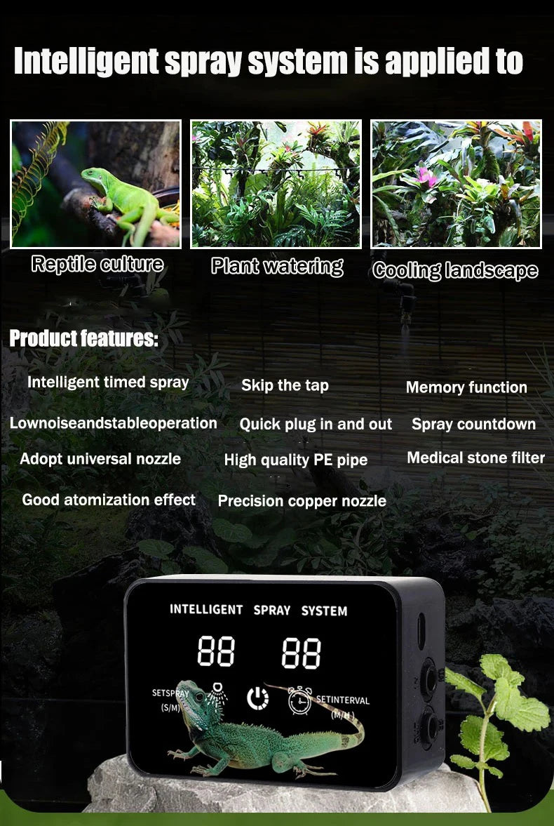 Intelligent Reptile Spray Irrigation Timer System Mist Rainforest Terrariums Automatic Spray Misting Plant Watering System Kit