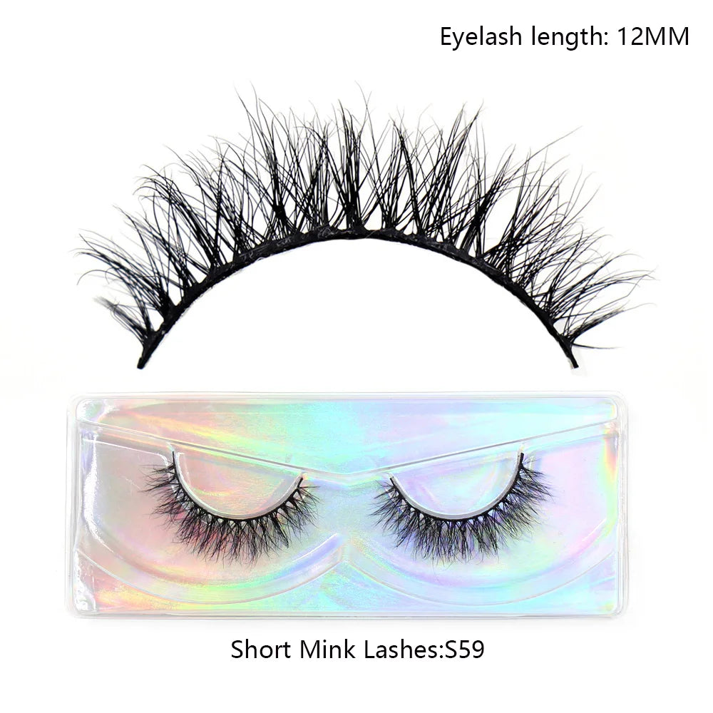 Tidesmit 12mm-15mm short natural 3D mink lashes fluffy wispy false eyelashes close-up detail for face makeup