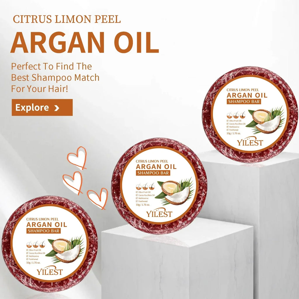 4 Pcs Argan Oil Shampoo Bar - Supports Hair Retention, Repairs Damaged Frizzy Hair, Gentle Scalp Moisturizing Treatment.