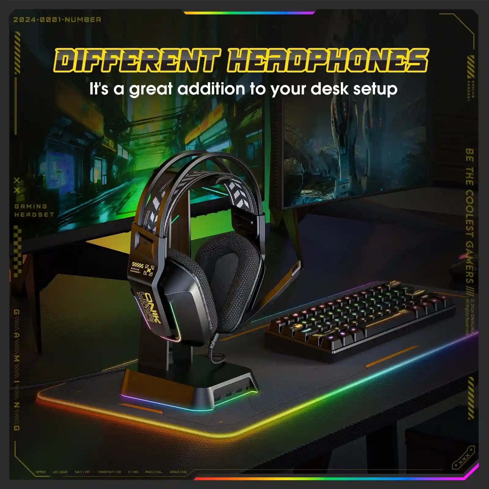 Gaming Headset with RGB Microphone - Wired Over-Ear PC Headset Tidesmit