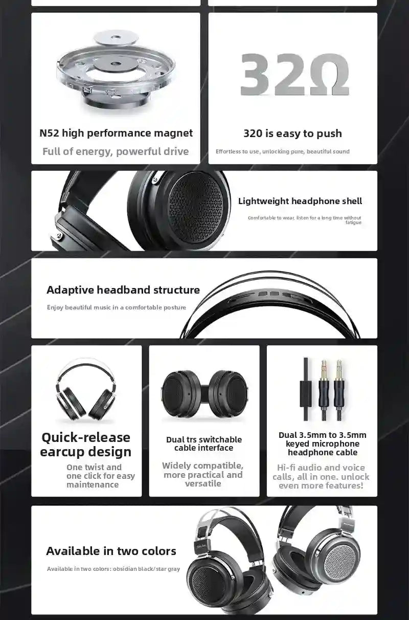 FiiO JT1 Over-Ear Headphones with 50mm Dynamic Drivers for HiFi Audio Tidesmit