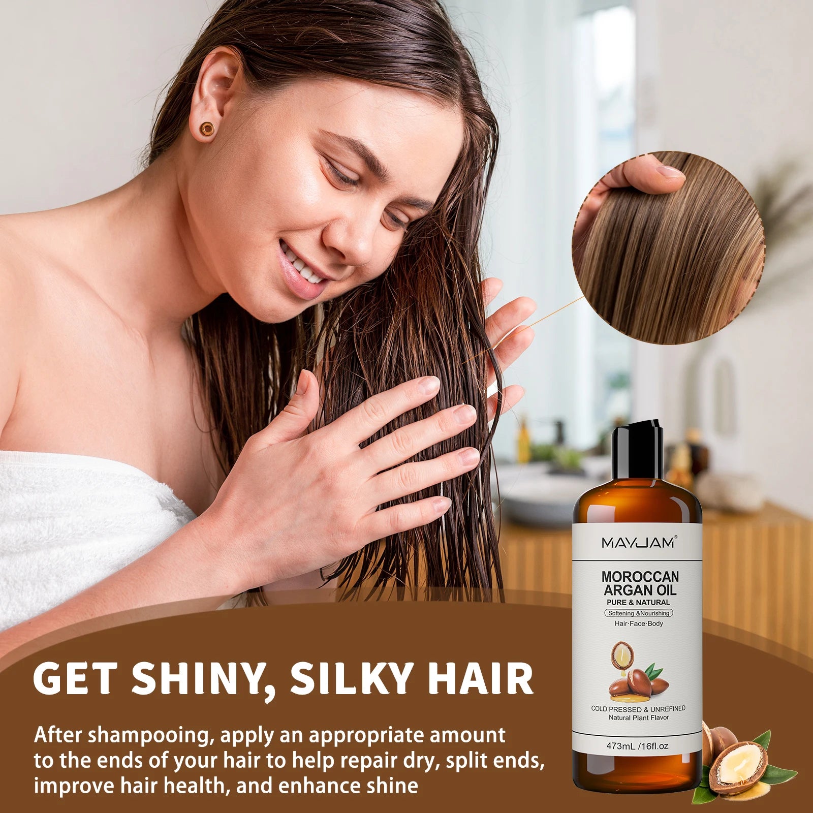 Tidesmit Organic Coconut, Argan, and Almond Oil for shiny hair, glowing skin, and moisturizing body massage.