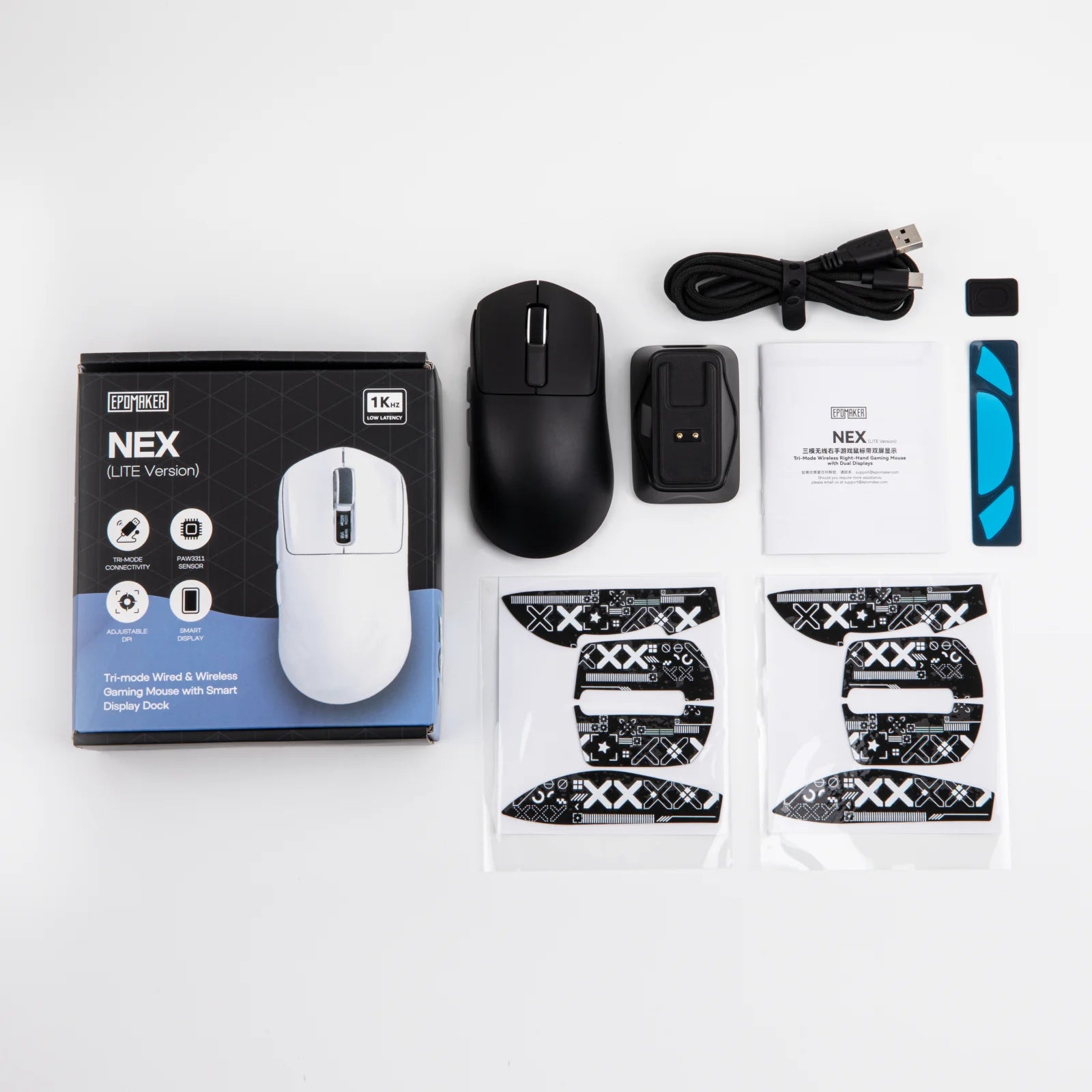EPOMAKER NEX Lite Tri-mode Wireless PAW3311 Sensor Gaming Mouse with RGB Charging Dock & 1K Polling/12K DPI for Gaming & Office