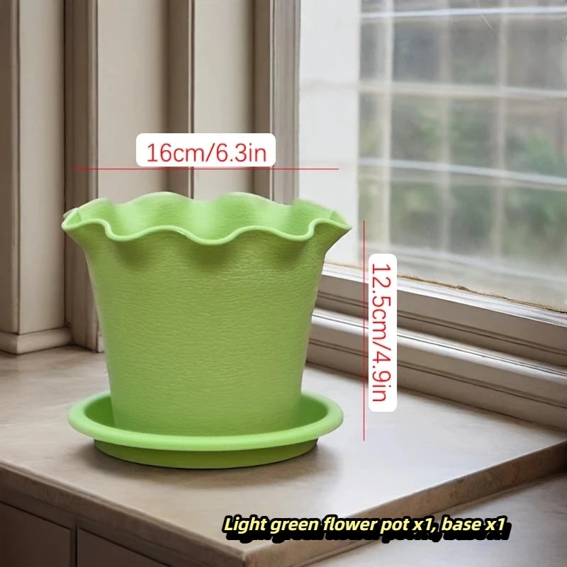 Flower Pot Lotus Leaf Edge Household Thickened Plastic Indoor Balcony Lily Wind and Wave Edge Pot 2pcs (Flower Pots Bases)