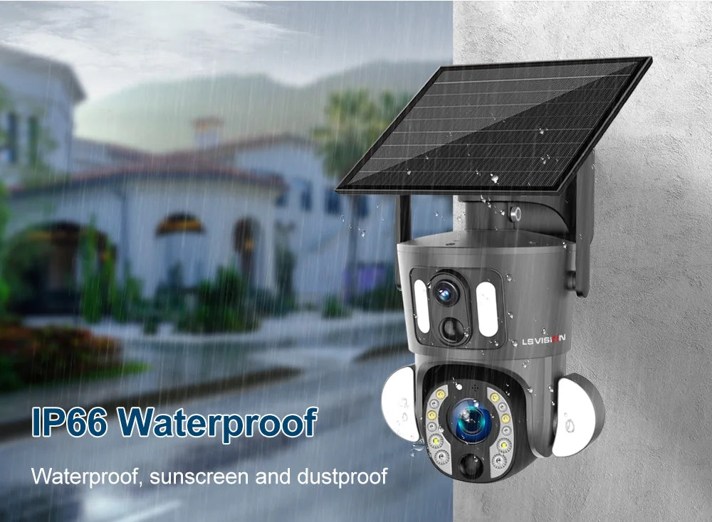 LS VISION 4K 20X Optical Zoom Dual Screen Solar Camera Outdoor 8MP 4G/WiFi PTZ Dual PIR Detection Auto Tracking Security Cameras