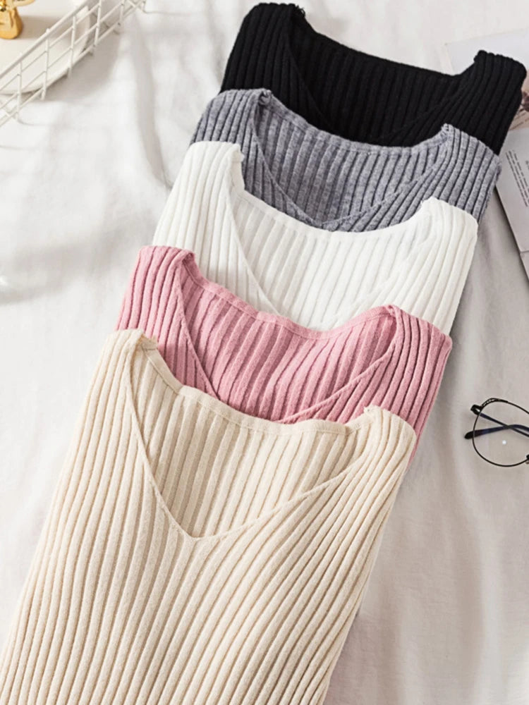 2026 Casual Long Sleeve Knitted V Neck Pullover Autumn Winter Women Sweaters Femme Basic Solid Jersey Tops Fashion Clothes