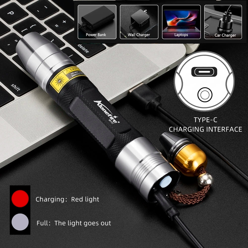 USB rechargeable 3-in-1 UV flashlight for pet stain detection, featuring a black/silver metal design for easy charging.