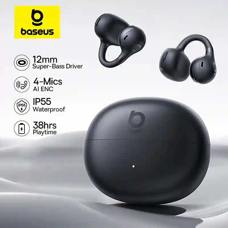 Wireless Earbuds Open-Ear Sports Clip-On - Bluetooth 5.3 Low Latency Black Tidesmit