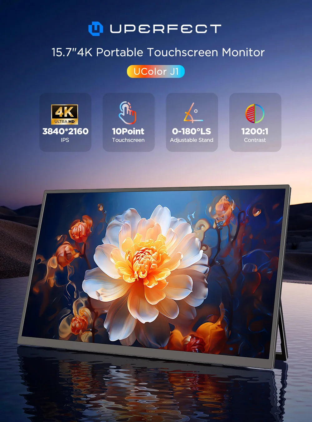 UPERFECT 15.7" 4K UHD Touchscreen Portable Monitor 100%sRGB USB-C HDMI HDR FreeSync Eye Care External Laptop Display For Desktop